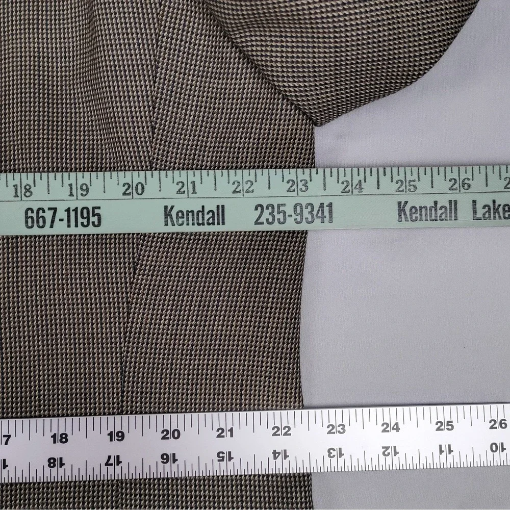 Chaps Sport Coat Mens 44L Brown Tan Check 100% Wool Two Button Blazer Jacket